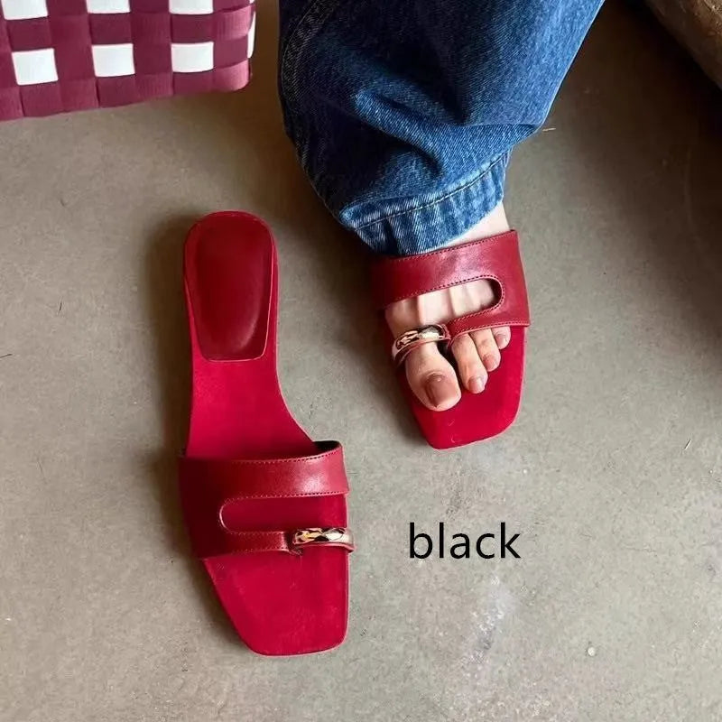 Plus size square head slippers in leather with rubber sole, shown in available colours