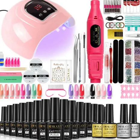 Gel nail kit with UV lamp USB cable and multicolor plastic suit including 15ml polish