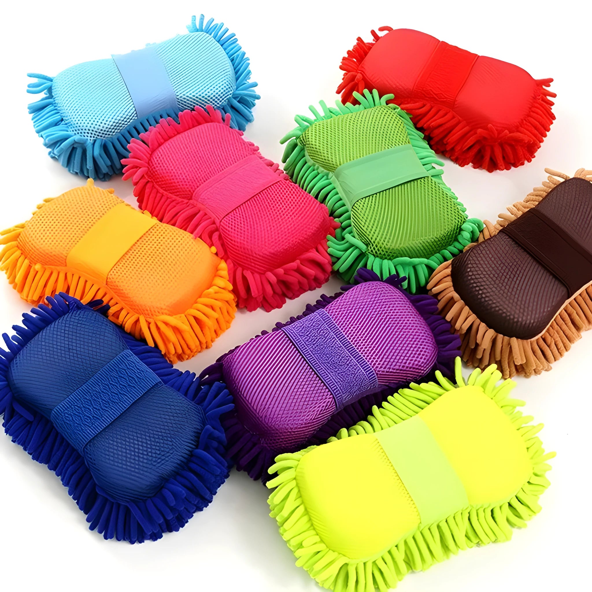 Silvery green microfiber car wash sponge measuring 14 by 25 centimetres for vehicle cleaning