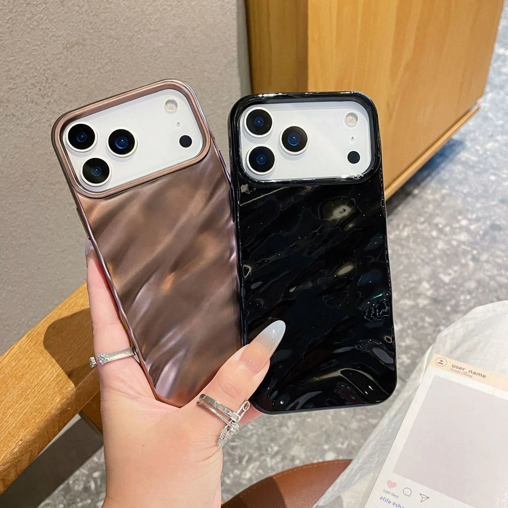 Three-dimensional pleated soft shell phone case in WT pleated varnish black for iPhone