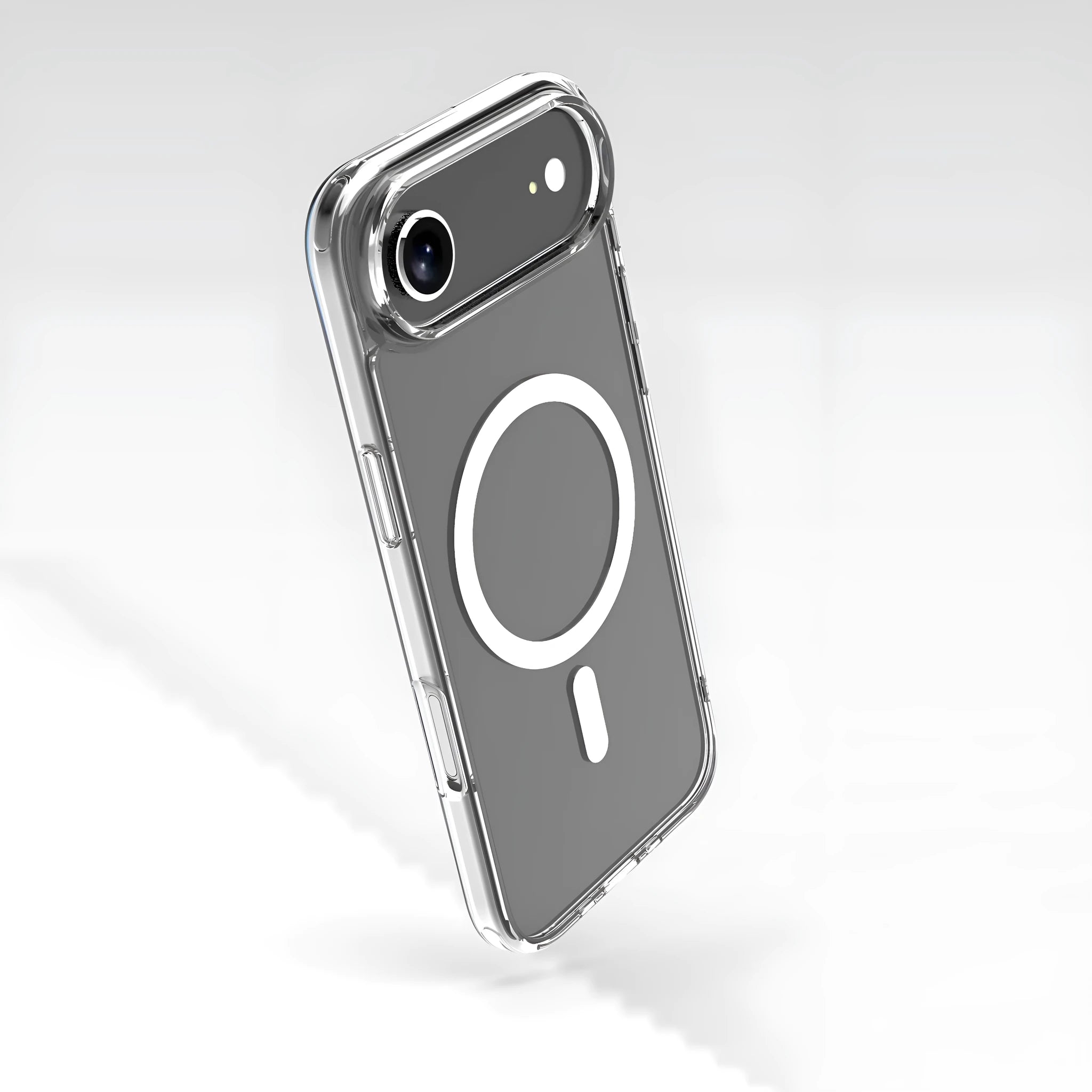 Transparent magnetic TPU composite phone case for iPhone 17, 17 Pro, and 17 Air models.