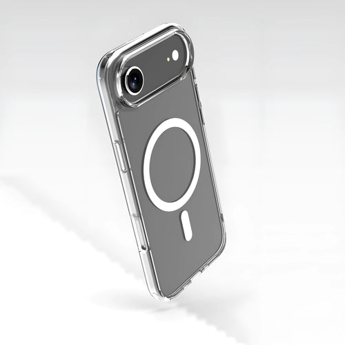 Transparent magnetic TPU composite phone case for iPhone 17, 17 Pro, and 17 Air models.