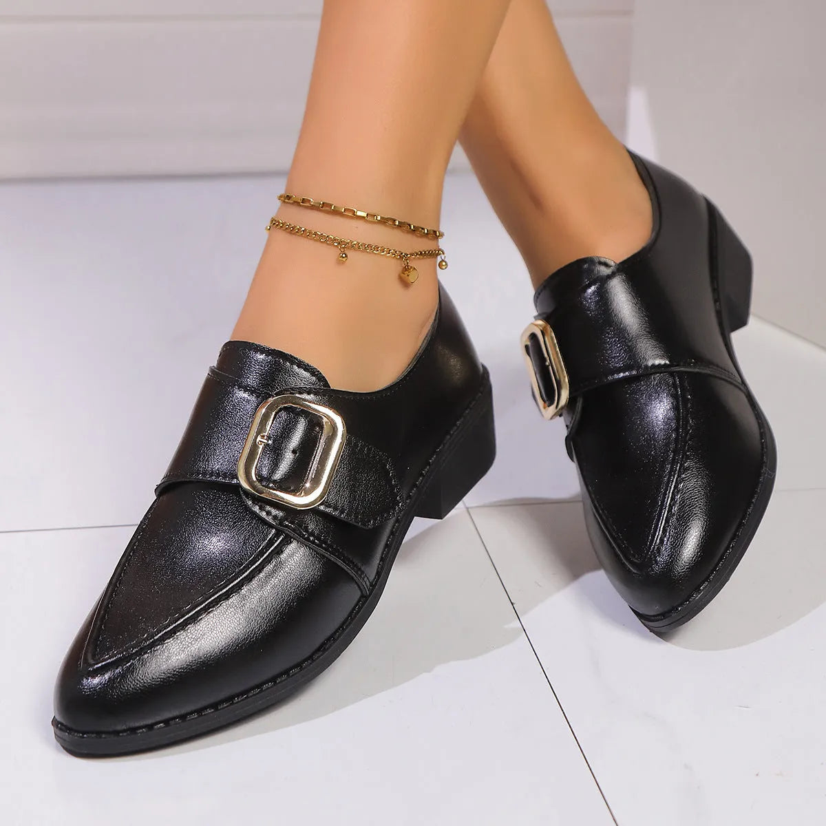 Women's British-style PU leather shoes with bow detail and rubber sole in size 36-43