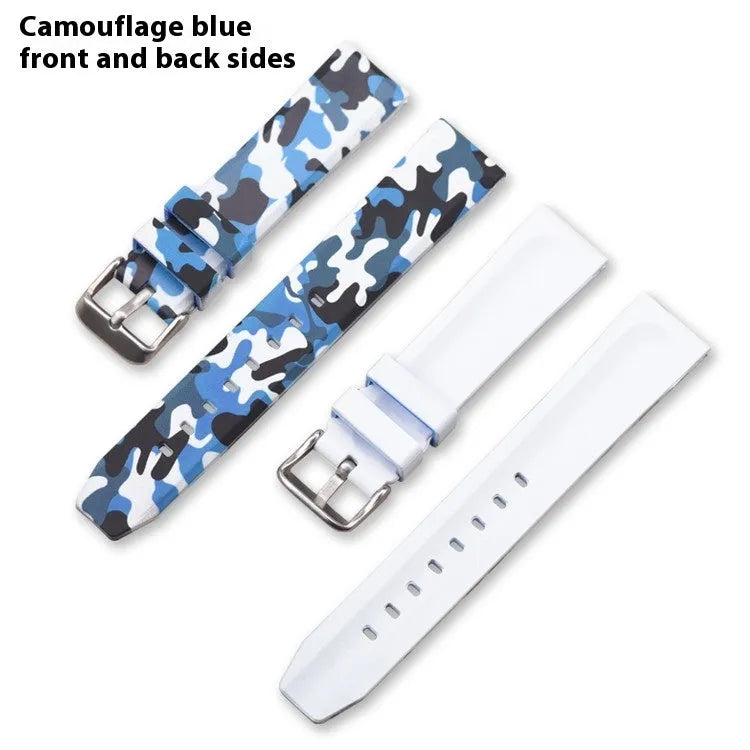 Green camouflage silicone watch strap with flat head lugs in 20mm width