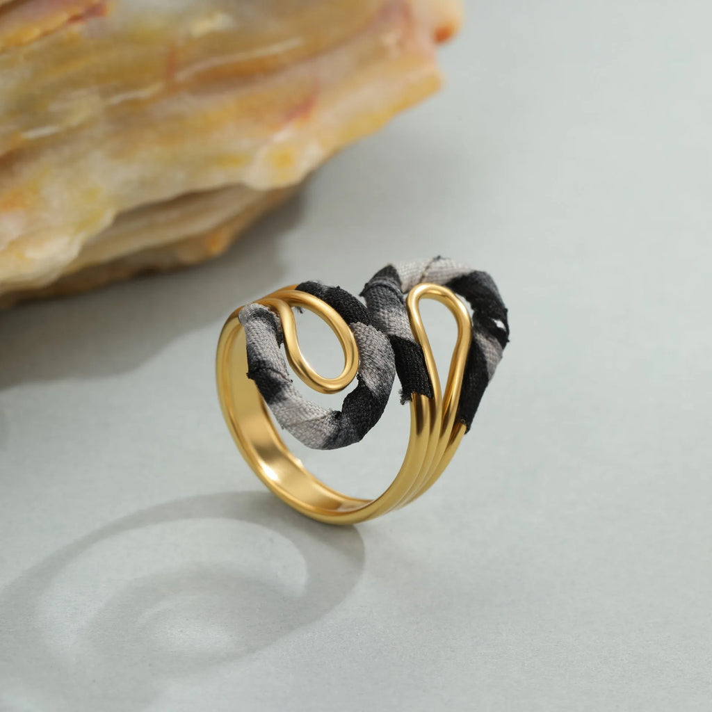 Stainless steel open mouth ring with leopard print geometric heart and star shapes