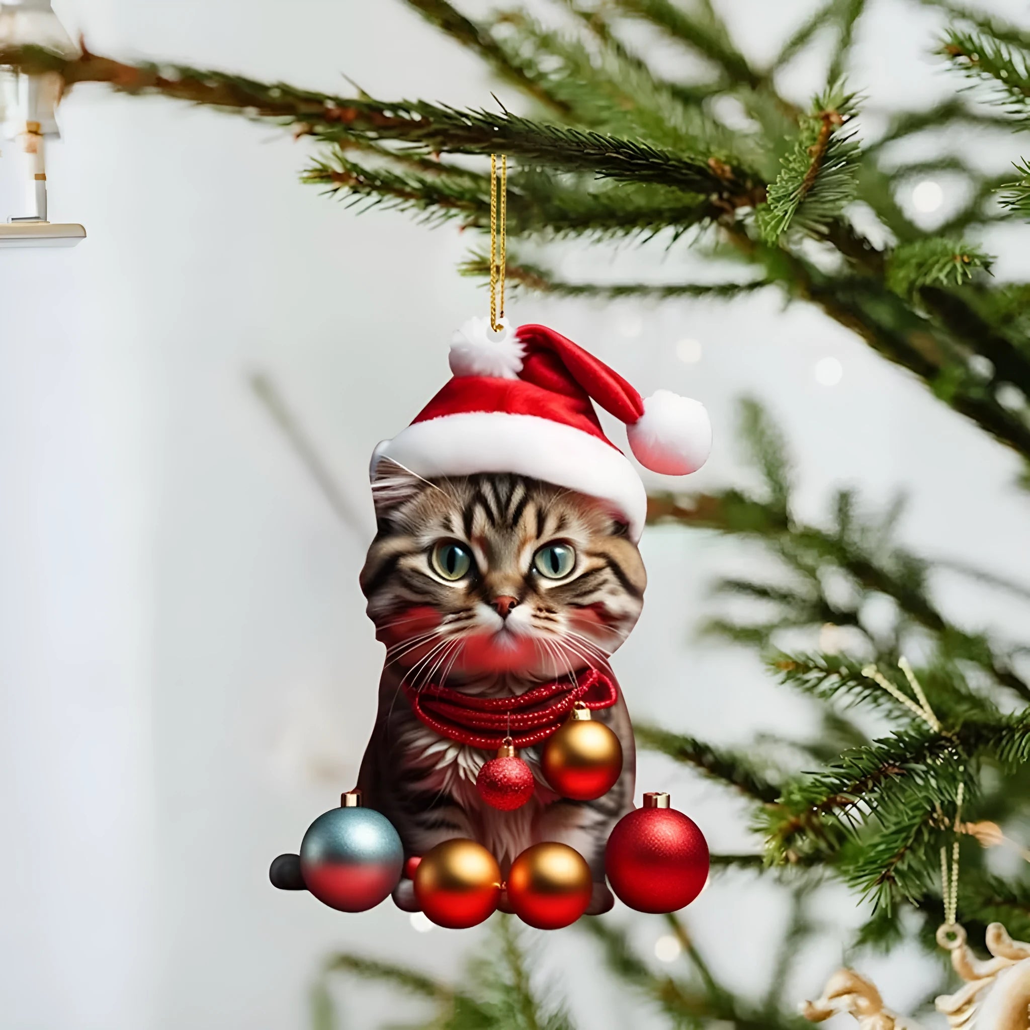 Colourful Christmas cat cartoon car hanging ornament made of clear acrylic