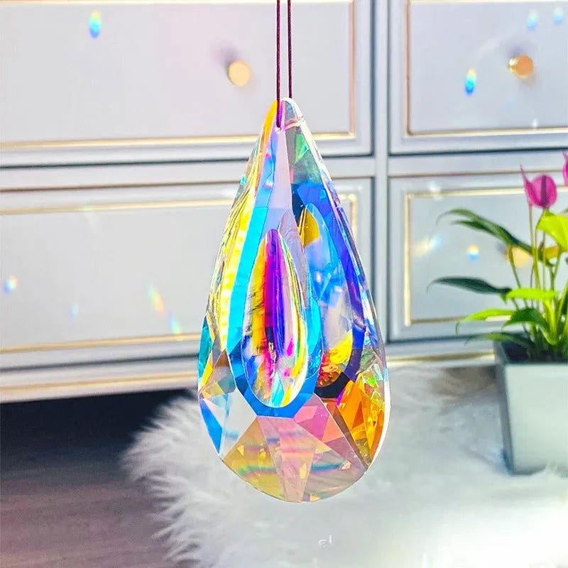 Rainbow colour electroplated crystal pendant decoration catching light with Christmas tree design option