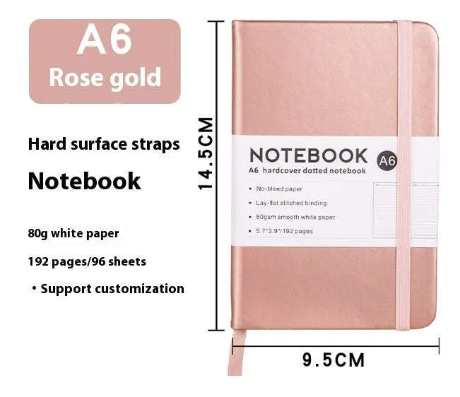 A5 PU leather strap notebook with horizontal lines available in marble and skin-feeling colours like black, blue, and gold