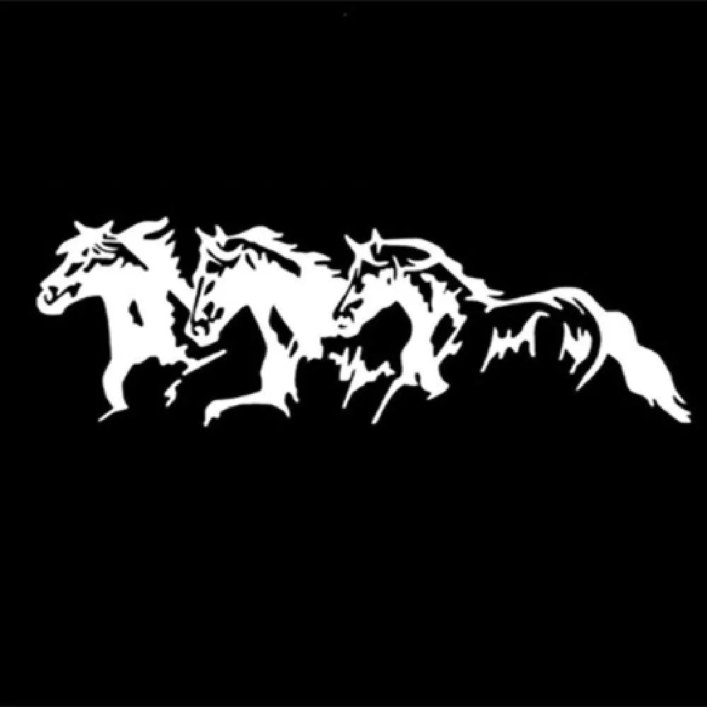 Three horses motif car decal sticker in black, measuring 25 by 8 centimetres.