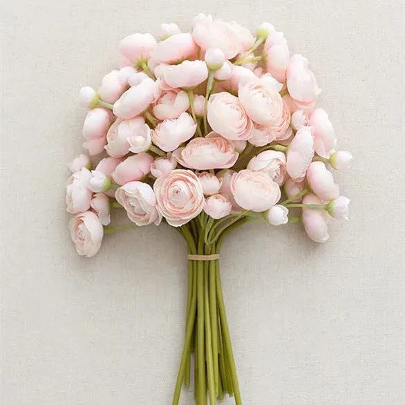 24-head artificial silk tea rose camellia flower stem in pink, 35cm tall for wedding decor
