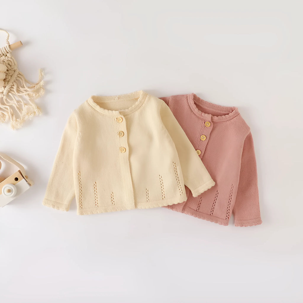 Girls' cotton knit crew neck sweater in apricot colour for children 66cm to 100cm