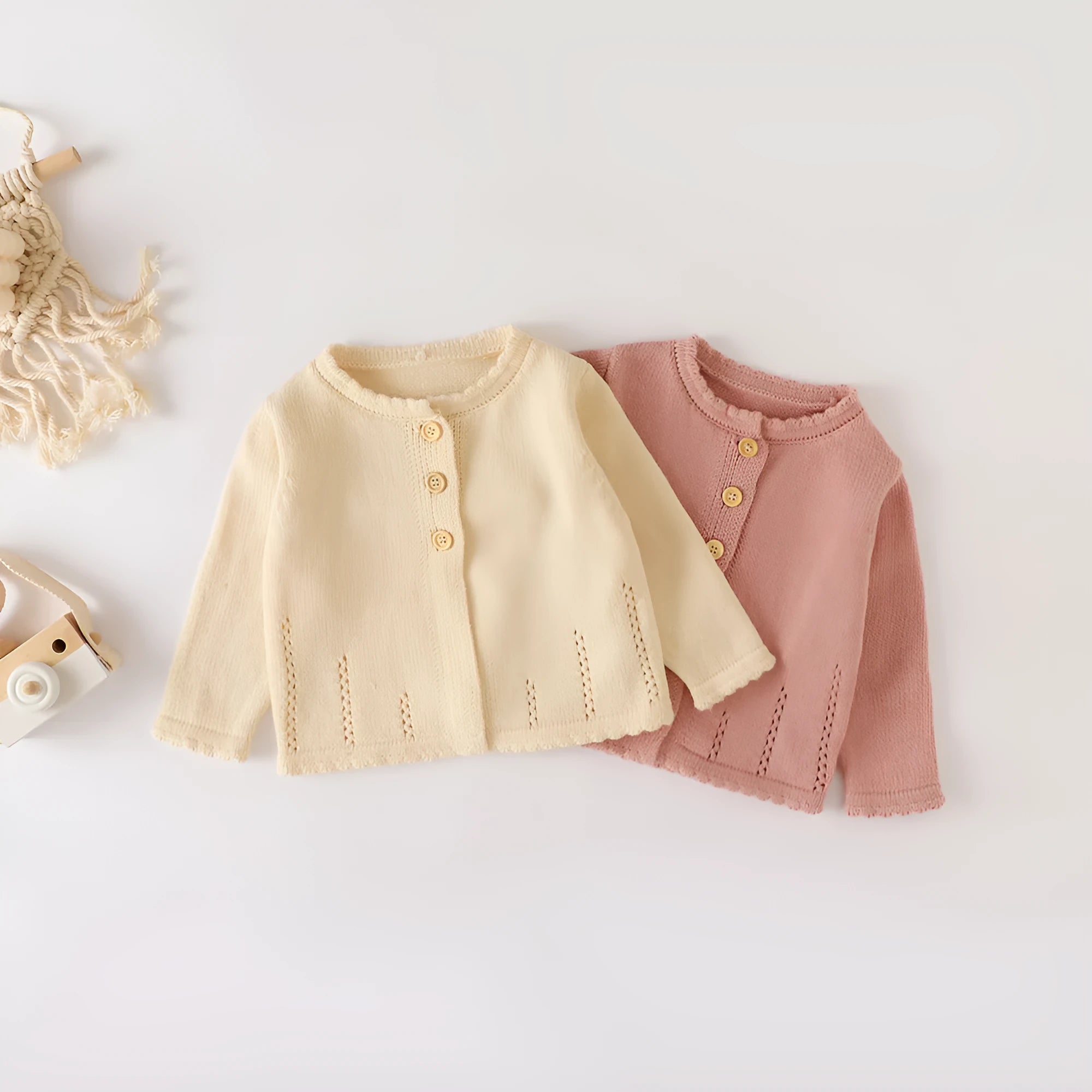 Girls' cotton knit crew neck sweater in apricot colour for children 66cm to 100cm