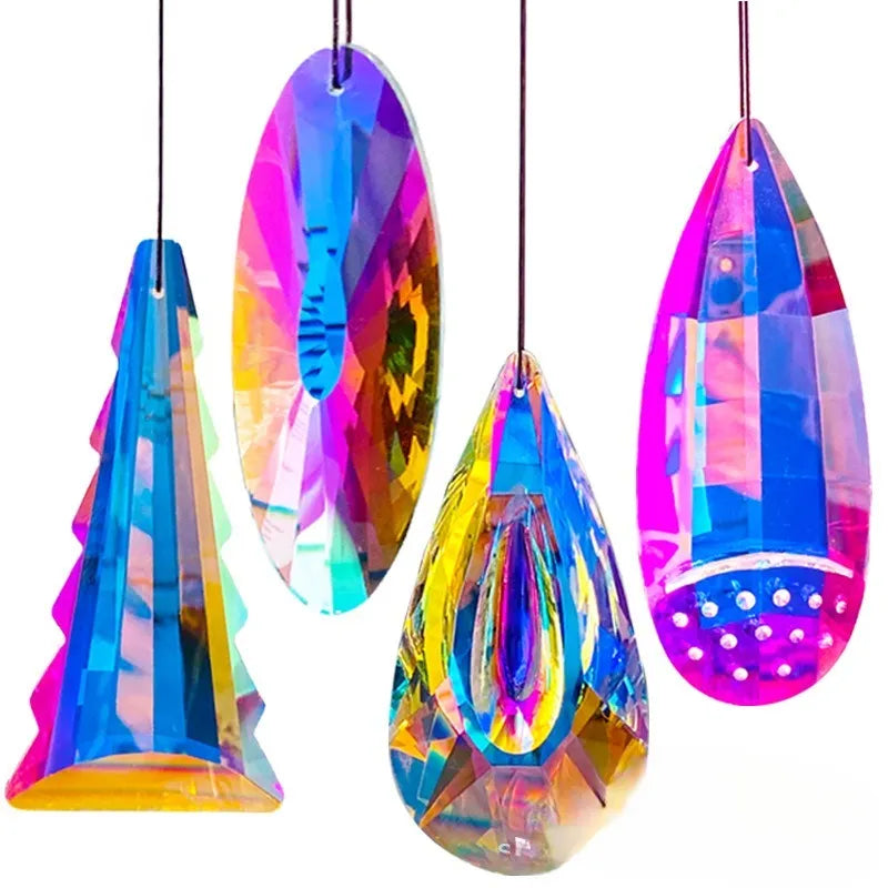 Rainbow colour electroplated crystal pendant decoration catching light with Christmas tree design option