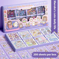 Box of children's stickers showing 5 design themes: meatball, peach tea, stars, and nini patterns