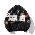 Black American motorcycle baseball uniform jacket with side pockets and removable hood