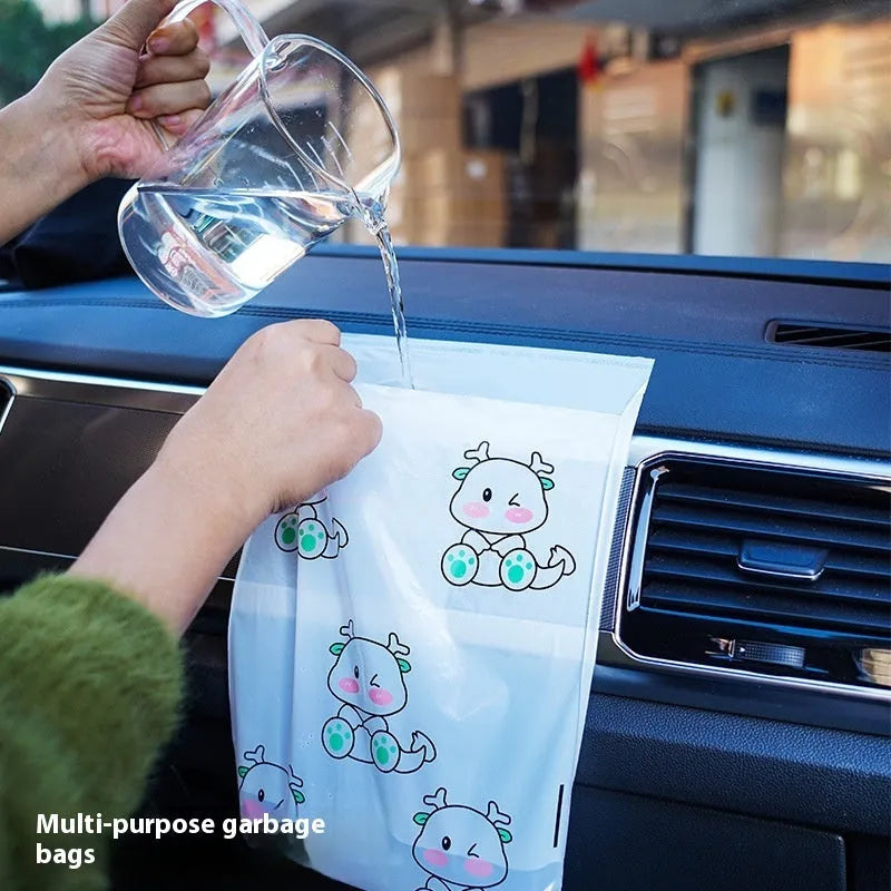 Car trash adhesive clean bag in PE material, available in 15 or 30 pack, shown with adhesive tab and colour options