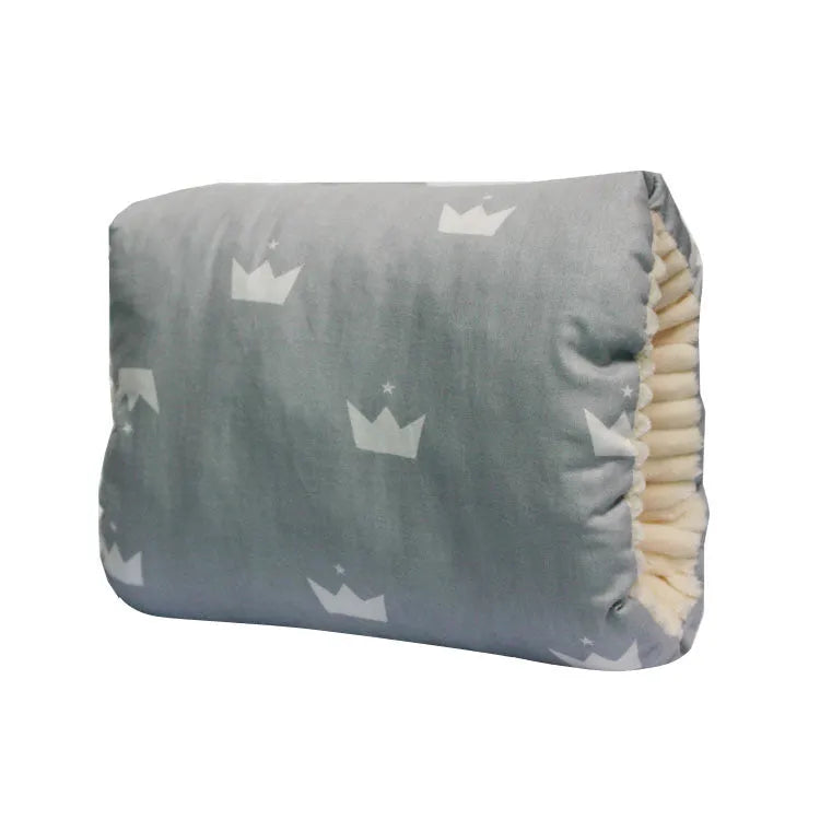 Baby cotton nursing arm pillow with forearm support, blue triangle design, 25x23cm