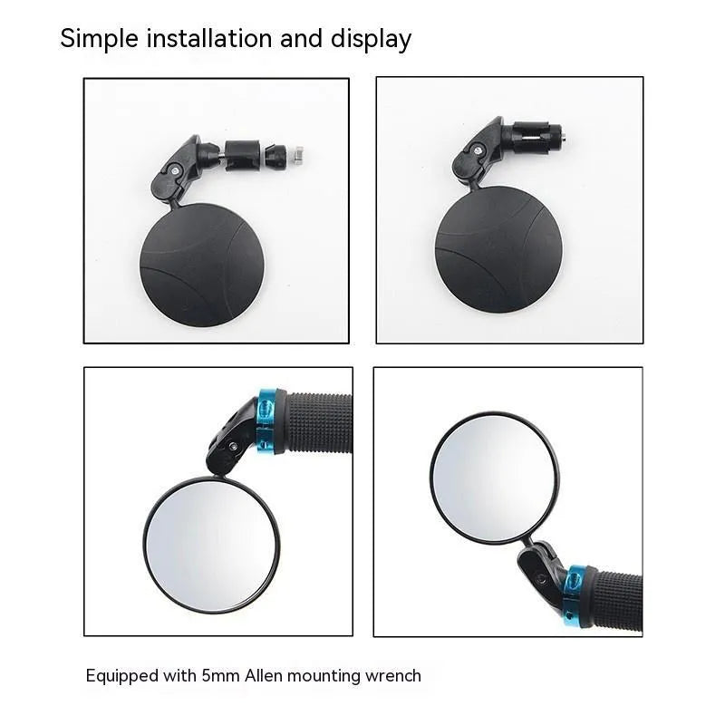 Black foldable convex rearview mirror with a 7cm diameter head on a 14cm arm against a white background.