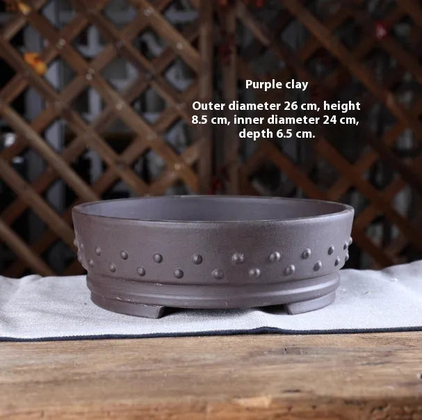 Chinese style ceramic flowerpot with purple clay finish, drum nail shape, indoor tabletop use, 16.5cm inner diameter