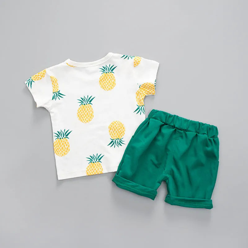 Summer kids two-piece suit in pineapple yellow with short-sleeved T-shirt and shorts for toddlers 80-120cm