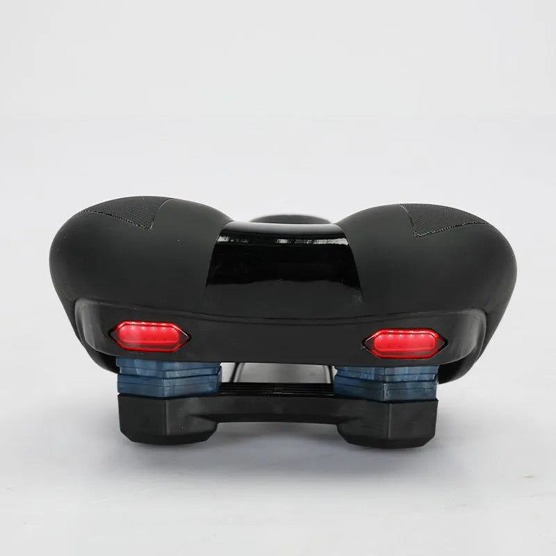Mountain bike saddle cushion with leather fabric surface and silicone padding in black, 26x18x6cm