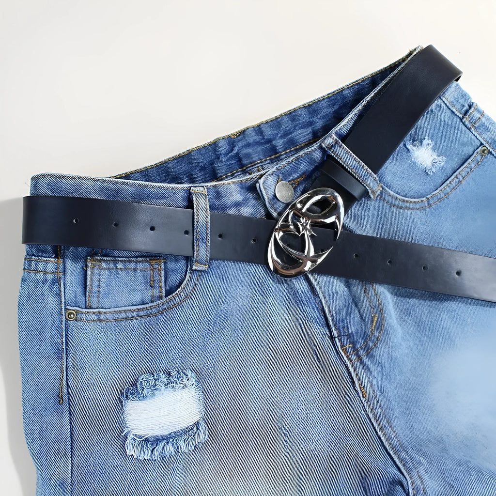 Casual PU leather belt with silver alloy snap button buckle showing three style variations