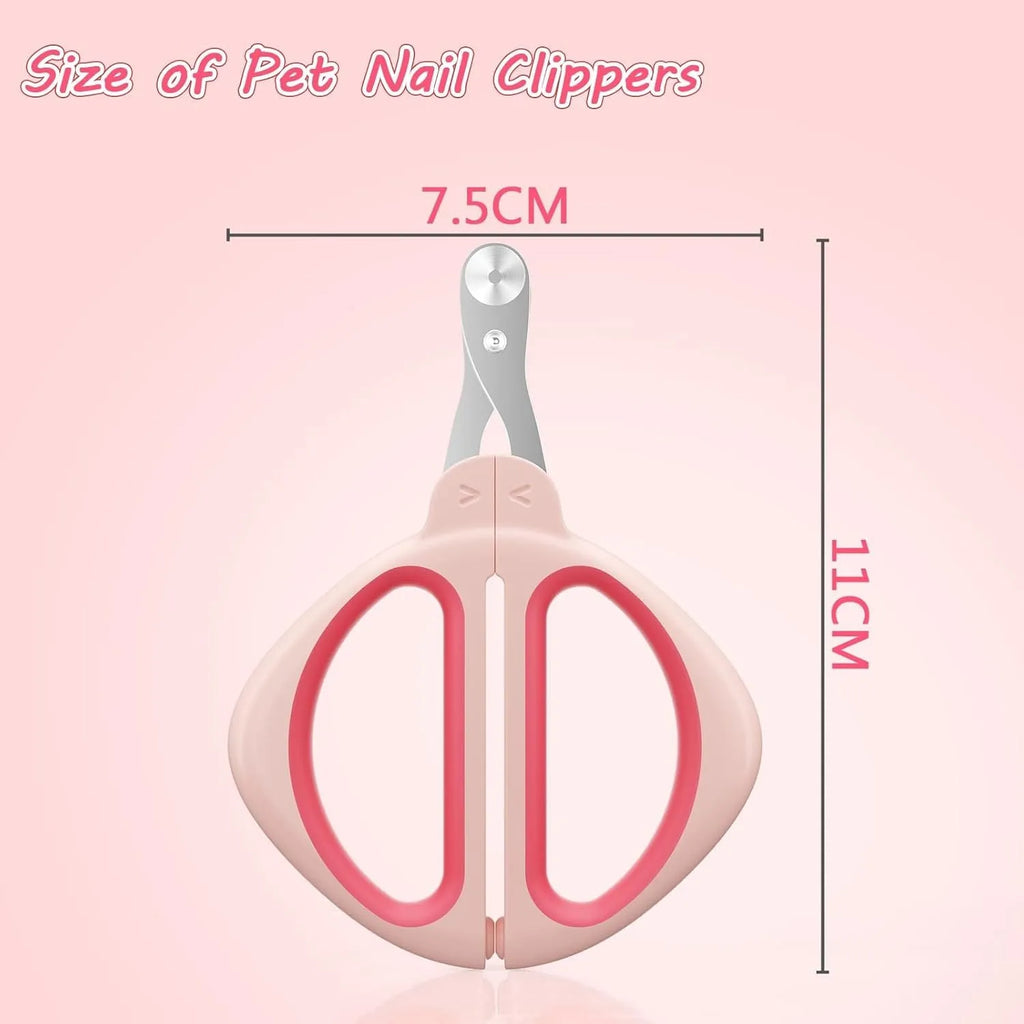 Cat nail clipper with positioning hole and stainless steel blade on pink background