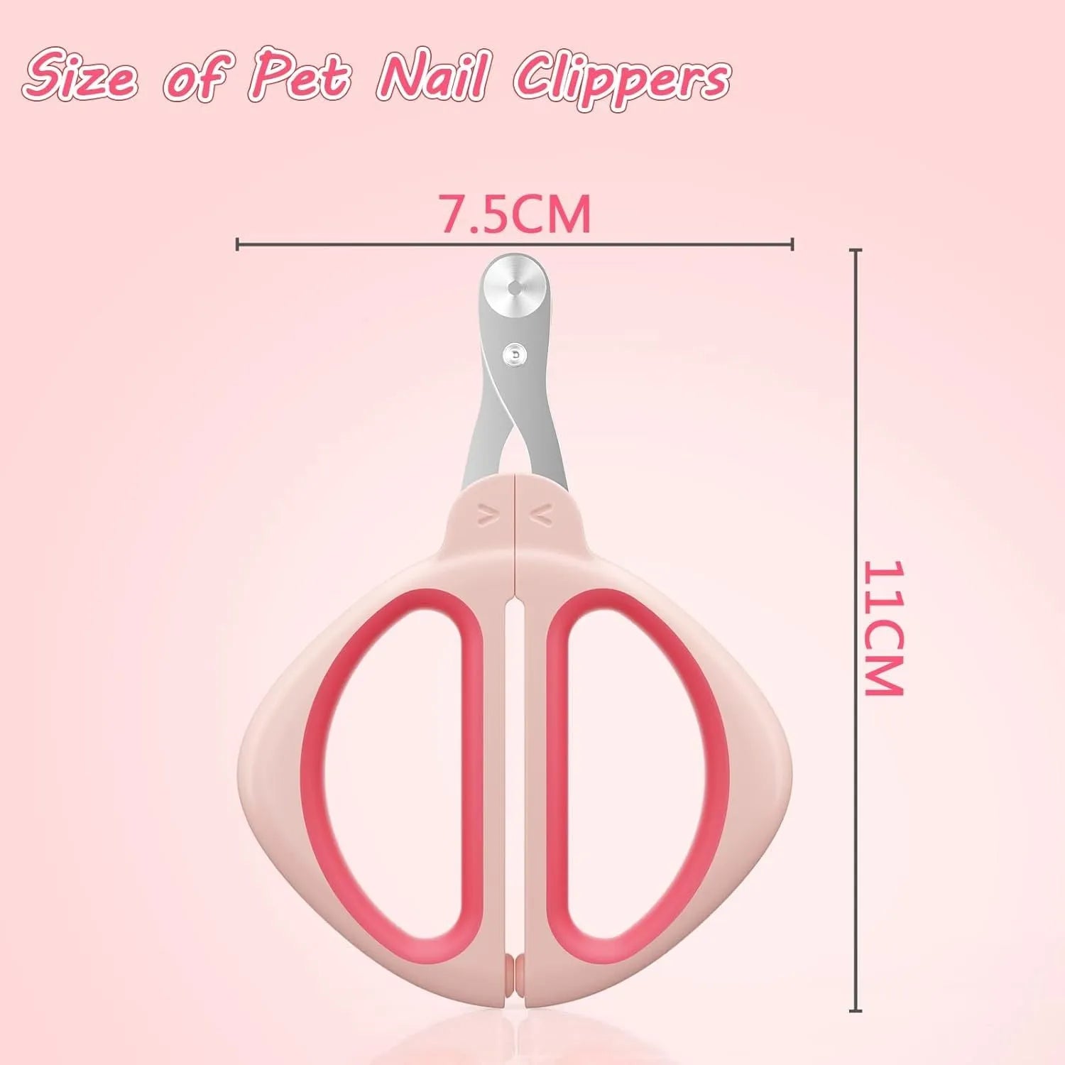 Cat nail clipper with positioning hole and stainless steel blade on pink background