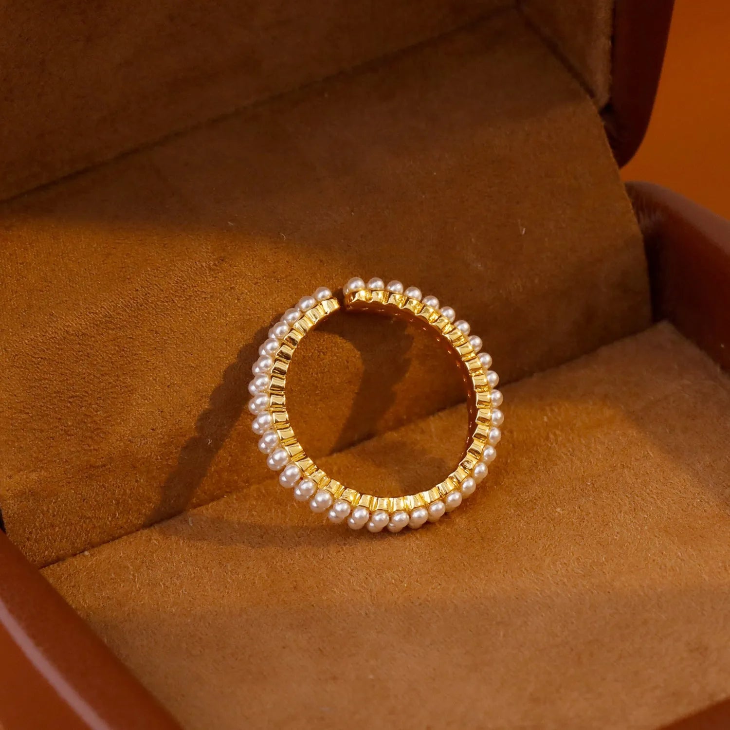 Gold geometric women's ring with open mouth adjustable design and circular elements