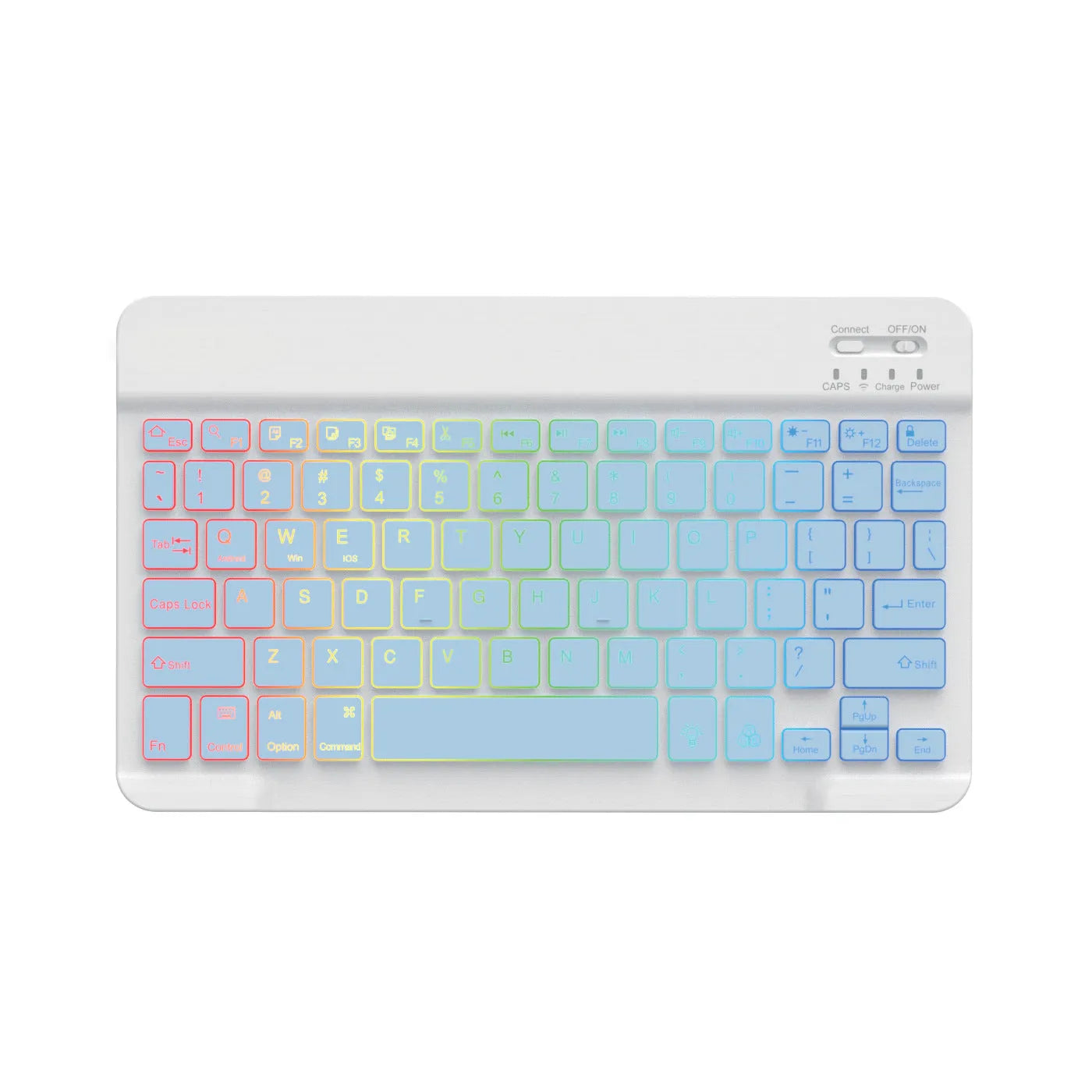10-inch wireless Bluetooth keyboard with colourful backlight for tablets and mobile phones.