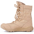 Yulong summer tactical desert combat boots in black and sand colour, shown on a rocky outdoor surface.