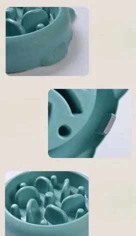 Green slow feeder dog bowl with bone-shaped ridges for anti-choking feeding