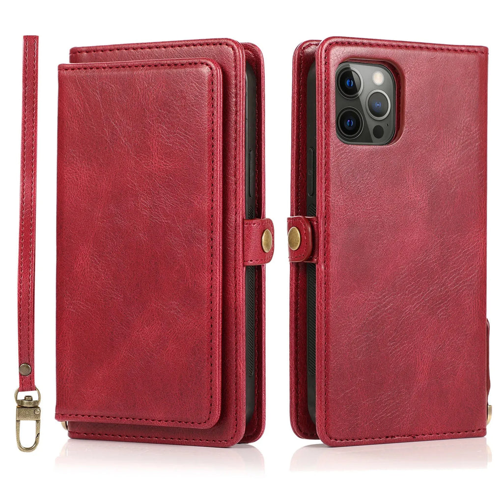 Flip card wallet phone case with magnetic suction for iPhone 13 14 15 16 series in 258 Black