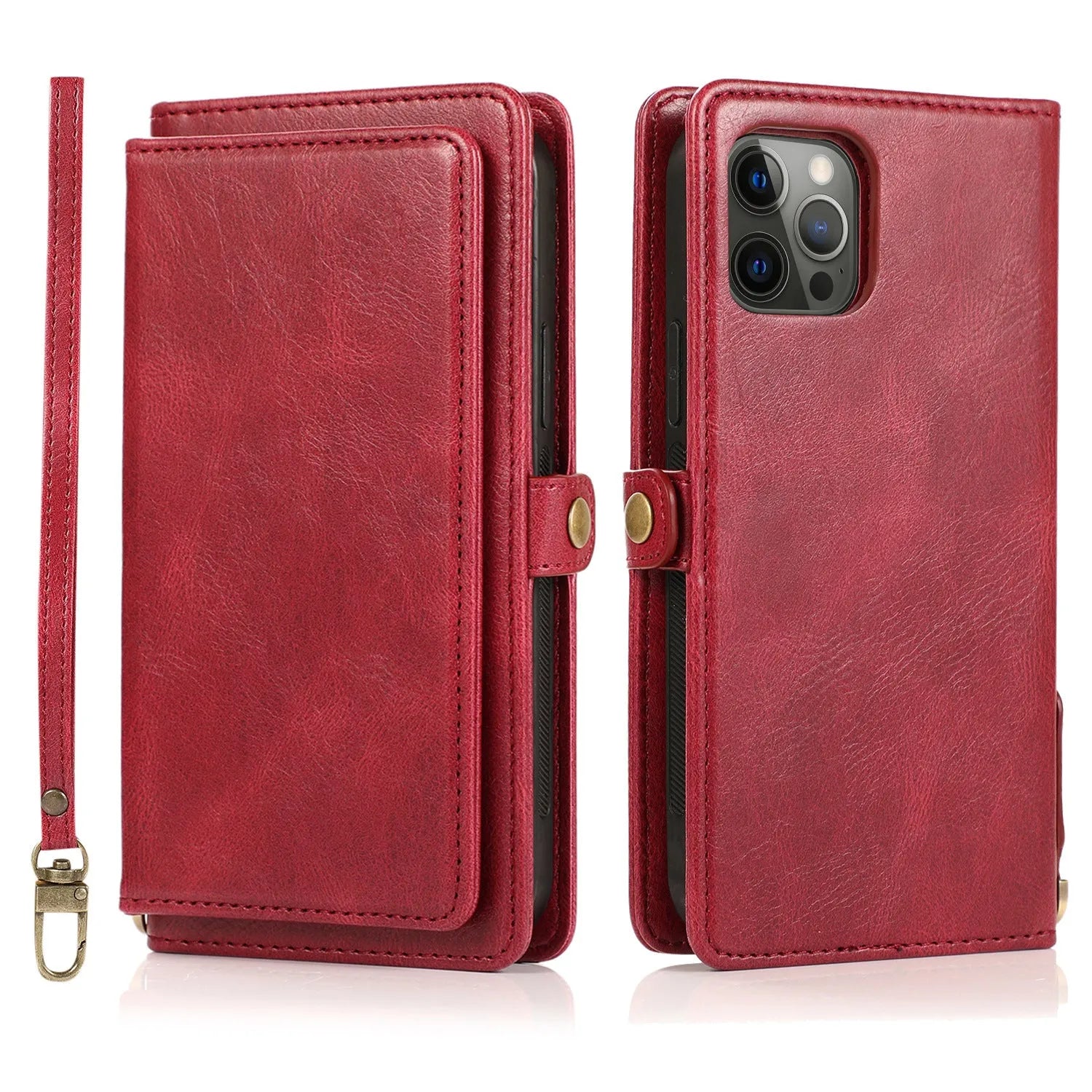 Flip card wallet phone case with magnetic suction for iPhone 13 14 15 16 series in 258 Black