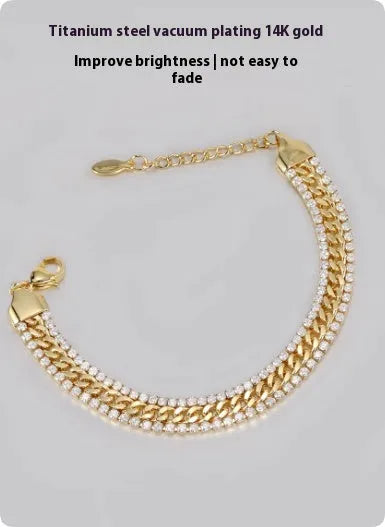 Gold tennis bracelet with stone detailing on titanium steel band for men and women