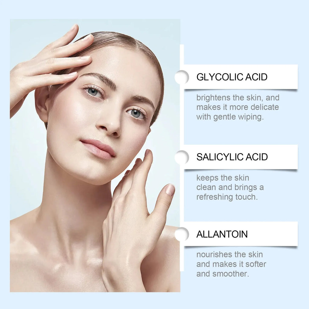60 pre-soaked glycolic acid cotton cloth mild exfoliating pads for face with salicylic acid and hyaluronic acid