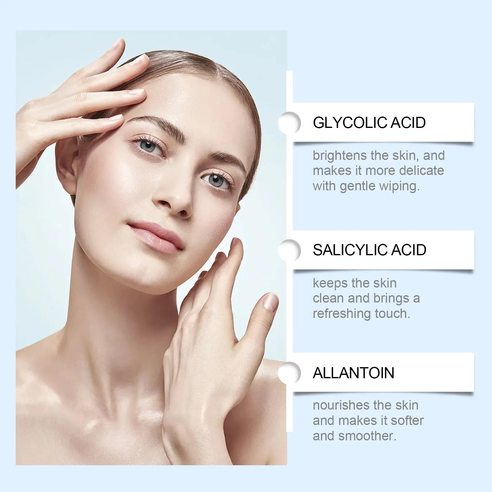 60 pre-soaked glycolic acid cotton cloth mild exfoliating pads for face with salicylic acid and hyaluronic acid
