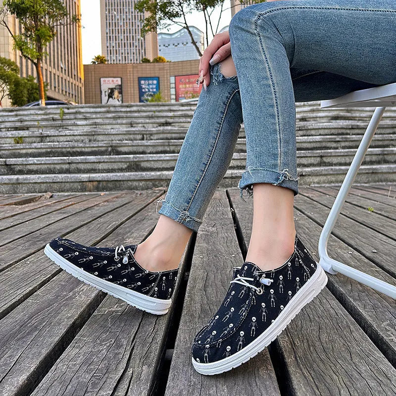 Women's black canvas low top soft sole shoes oversleeves for Halloween