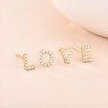 Brass gold plated alphabet letter earrings with zircon accents showing English letters A to Z options