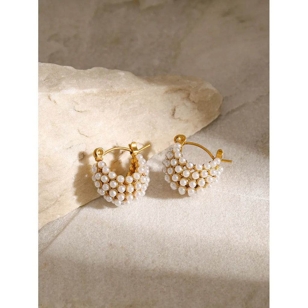 Hollowed-out cabas stainless steel drop earrings with inlaid rhinestones and electroplated finish