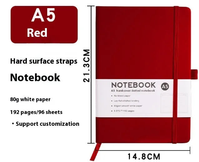 A5 PU leather strap notebook with horizontal lines available in marble and skin-feeling colours like black, blue, and gold