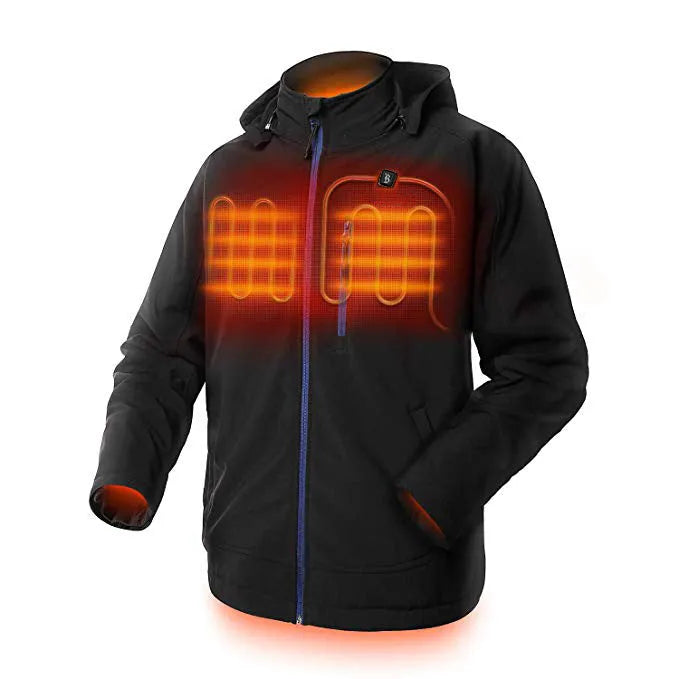 Black men's waterproof windproof thermal winter coat with zipper pockets.