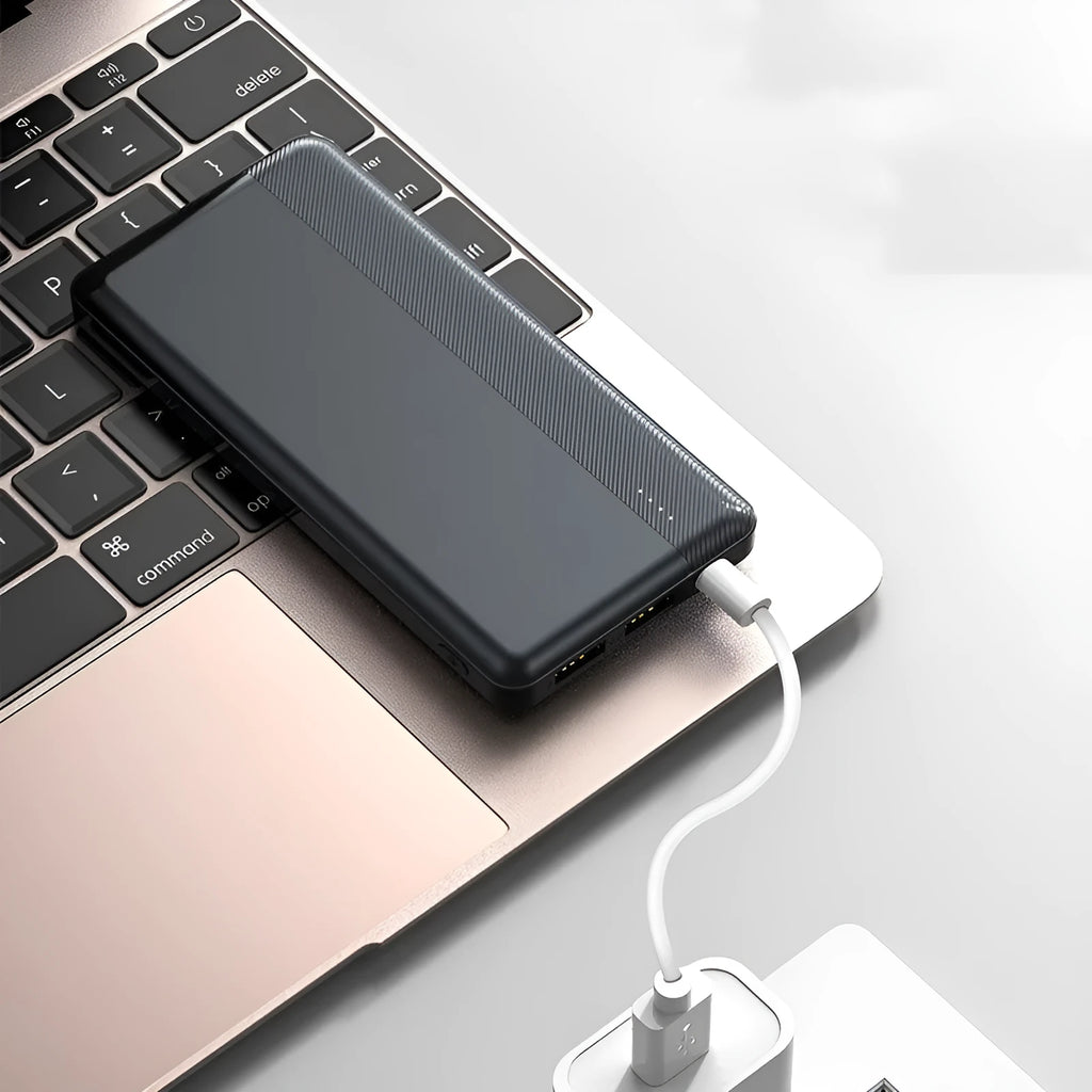 20000mAh portable power bank in black with USB ports