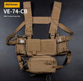 Multifunctional expandable breathable chest mount vest in Cordura fabric, unisex one size fits all, side view with gear pouches