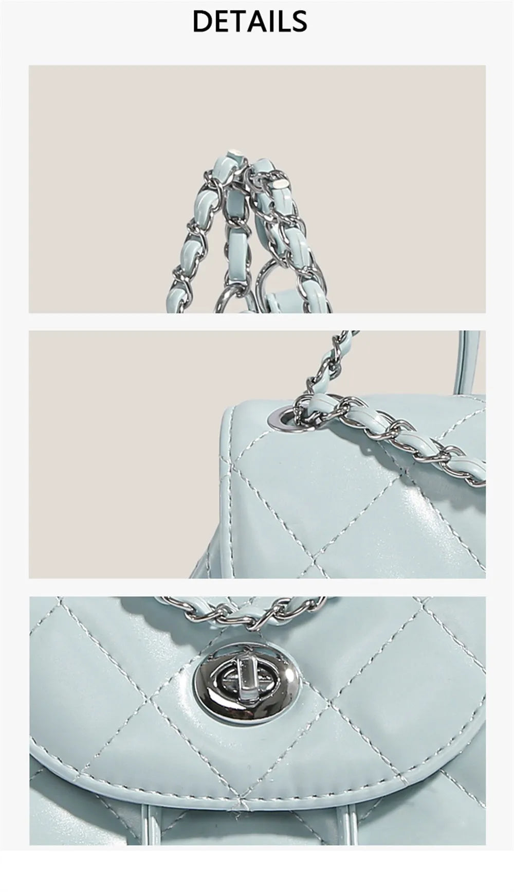 Women's rhombus plaid pattern backpack in PU material, shown in multiple colours.