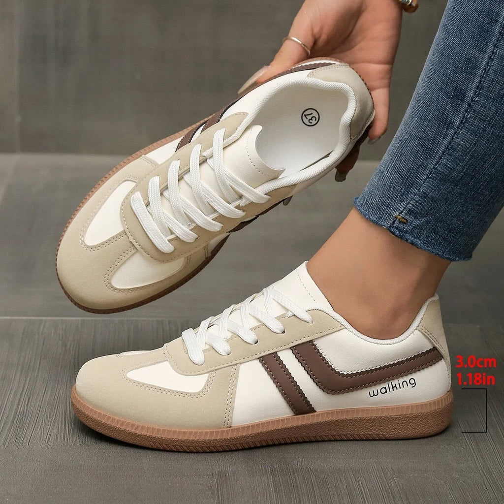 Plus size retro lace-up sneakers in wine red with flat heel and artificial PU upper