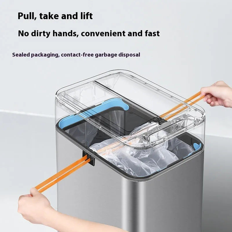 Stainless steel inductive smart trash can with automatic lid, square bucket design