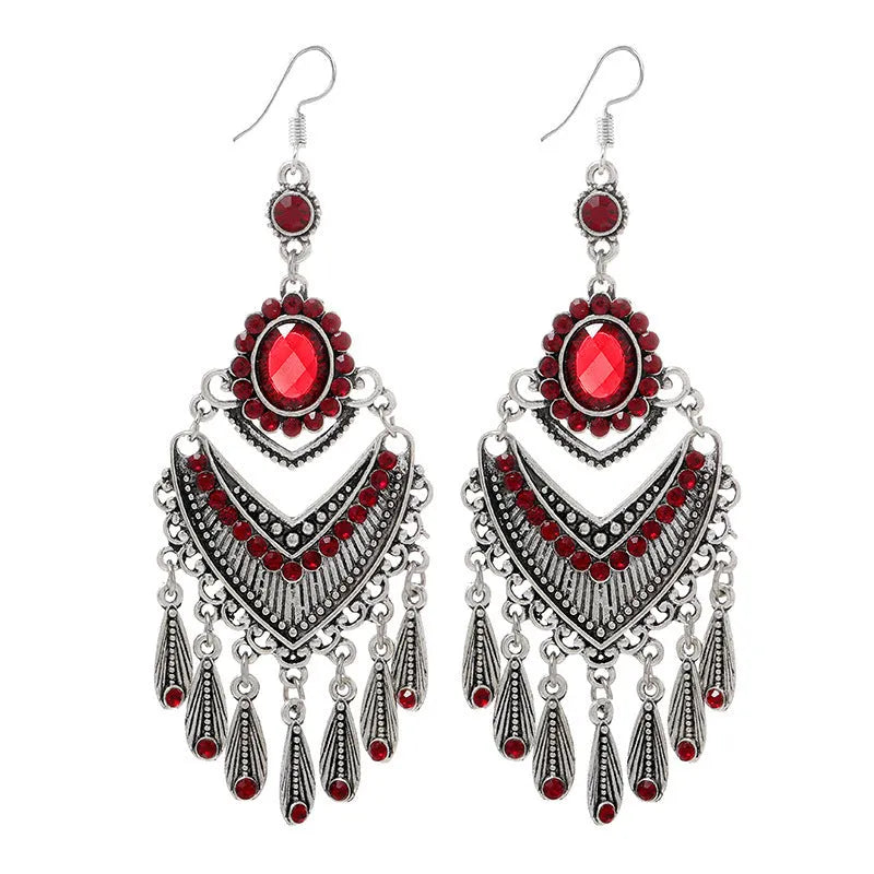 Smart water drop purple retro crystal long fringe earrings with 20-24cm drop shape and ethnic style