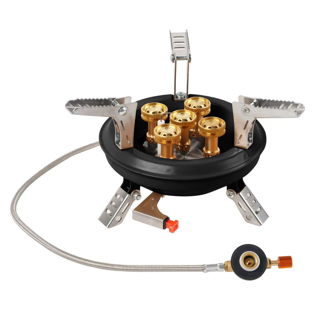 Portable windproof gas stove for camping and picnic use, black colour, compact design for 1-2 person outdoor cooking
