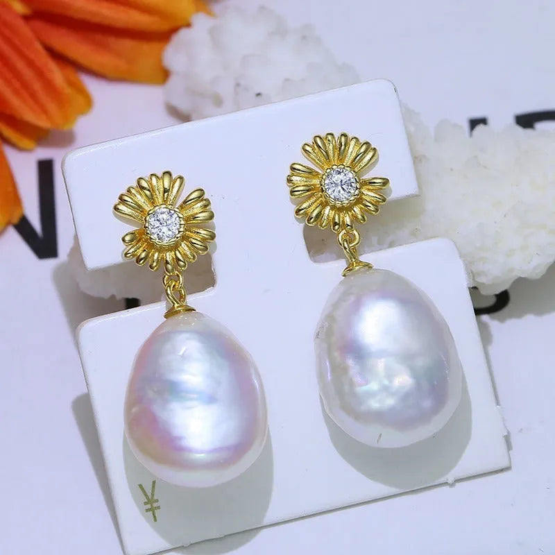 Baroque S925 sterling silver floral earring frames in gold and silver colour options